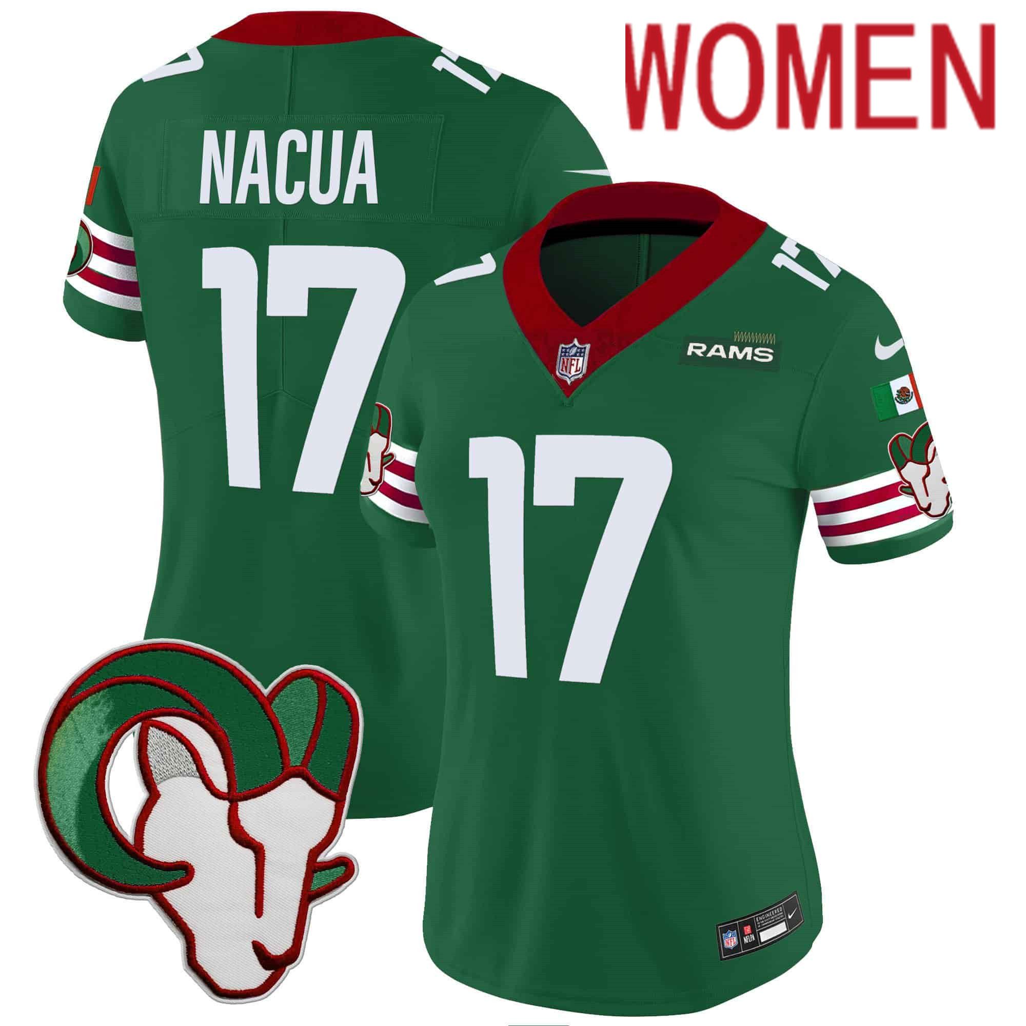 Women Los Angeles Rams #17 Nacua Green 2024 Nike Mexico Vapor Limited NFL Jersey